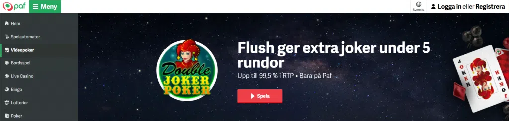 PAF Videopoker meny