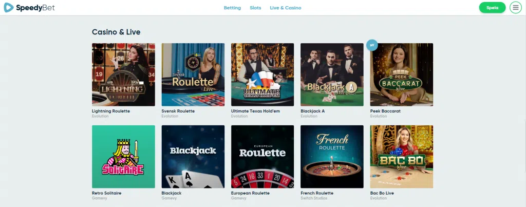 SpeedyBet Live Casino