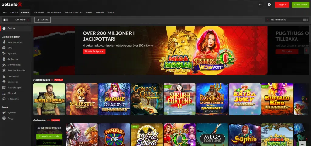 Betsafe - Casino lobby (Slots)