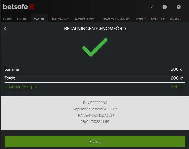 Betsafe - Insättning 3