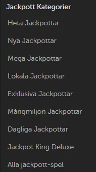 Betsafe - Jackpot slots (Kategorier)