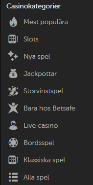 Betsafe - Slots (Kategorier)