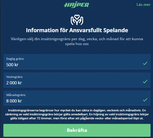 Hajper Insattingsgranser