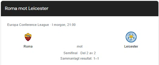 Roma vs Leicester Europa League Torsdag 5 Maj 20022