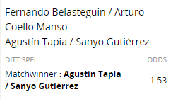 Fernando Belasteguín & Arturo Coello vs. Agustín Tapia & Sanyo Gutiérrez - 17 Juni 2022 - Odds