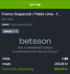 Spel lagt Franco Stupaczuk Pablo Lima vs. Federico Chingotto Juan Tello 3 Juni 2022