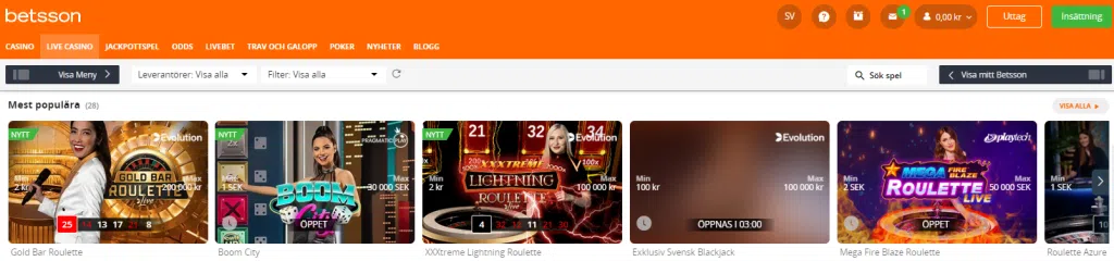 Betsson Live casino
