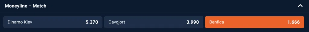 Dynamo Kiev vs Benfica Speltips 1.666 odds