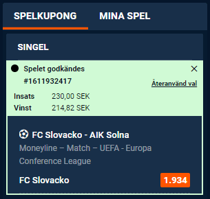 Slovacko vs AIK 18 Augusti 2022 Speltips