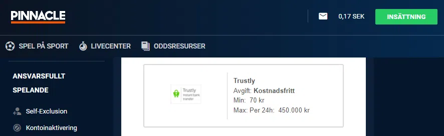 Trustly Pinnacle insattning