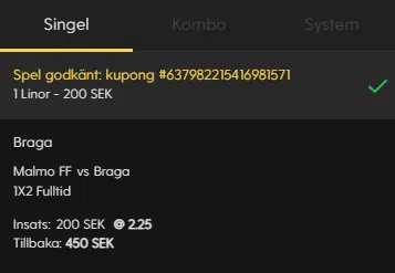 Bethard odds 2.25 Malmo vs Barga