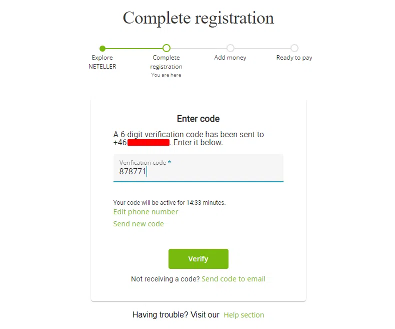 Neteller 5.1 Verifiera personuppgifter och mobilnummer