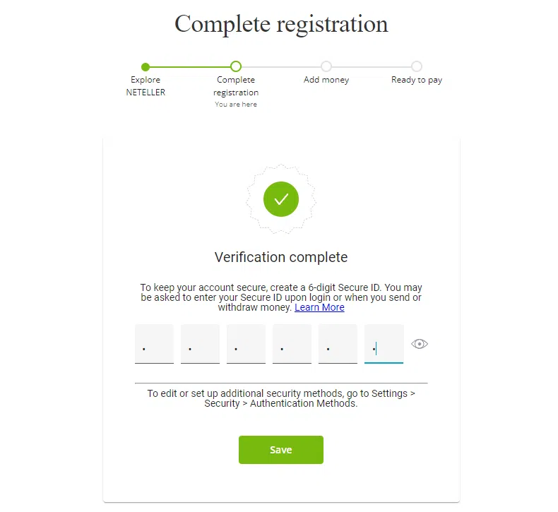 Neteller 5.2 Valj en 6 siffrig kod 1