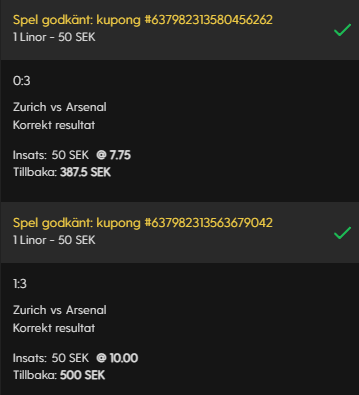 Zurich vs Arsenal Korrekt resultat 0 3 1 3 8 September 2022