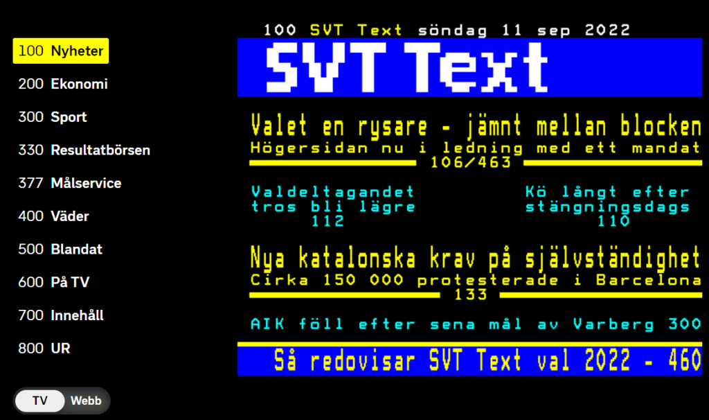 SVT Text TV Index sida 100 11 september 2022