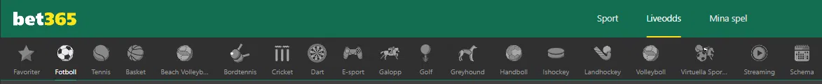 Bet365 - betting kategorier