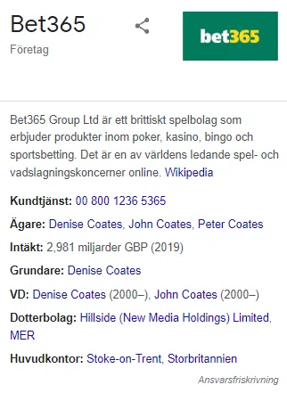 Bet365 - rich snippet info
