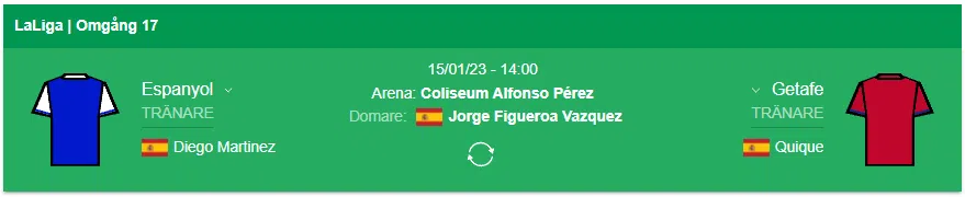 Getafe vs Espanyol 15 januari 2023