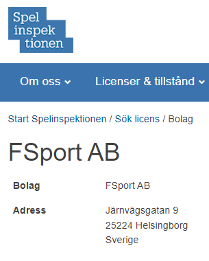 Fsport Licens utfardad av svenska Spelinspektionen