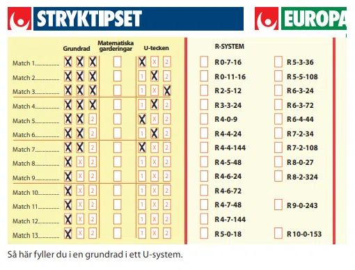 Stryktipset Fylla i ett U system