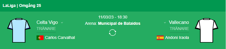 Celta Vigo Rayo Vallecano 11 mars 2023 LaLiga omgang 25