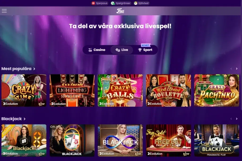 Flax Casino Recension 4 Flax Casino Live Casino Lobby